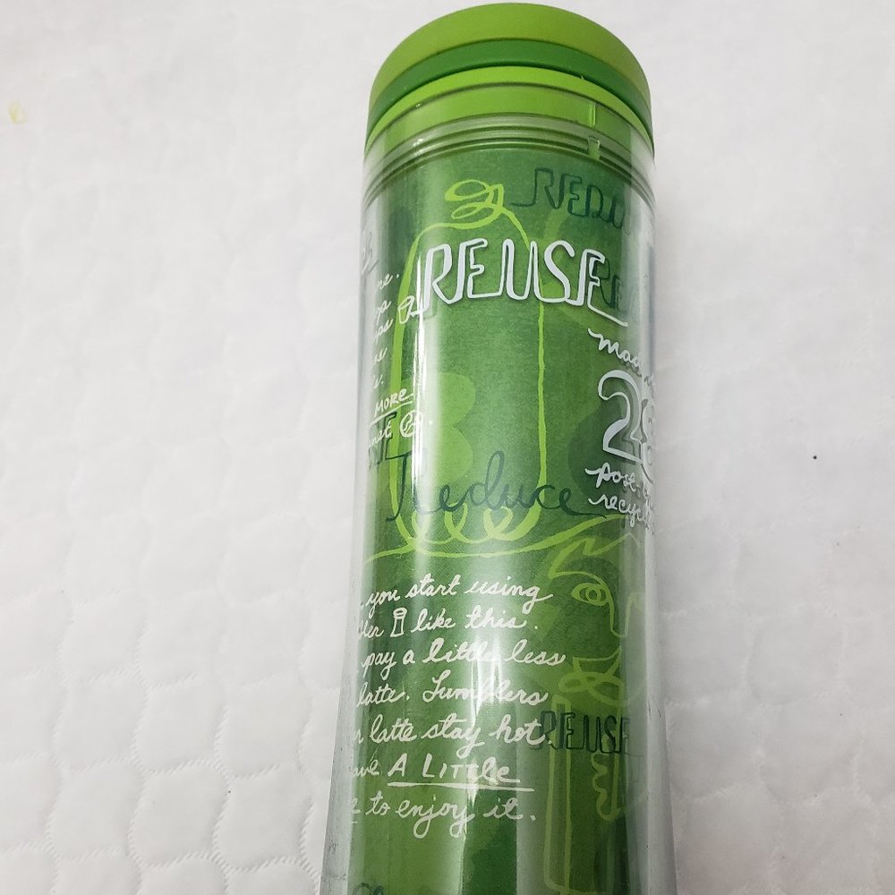 Starbucks 2008 Green Reduce Reuse Recycle Travel Coffee Mug Tumbler 16 Oz